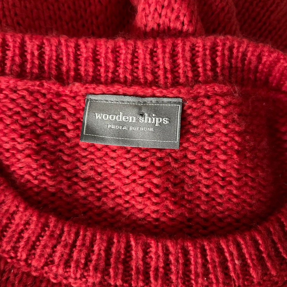 Wooden Ships Sweater Acrylic Mohair Wool Red Merry Knit Holiday Sweater Size XS - Picture 4 of 5